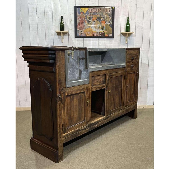 Oak Bar Counter with Original Zinc and Tin Cladding For Sale - Image 15 of 18