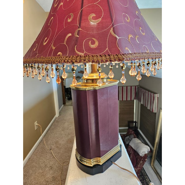 Vintage Brass and Red Leather Tea Caddy Style Table Lamp For Sale In Indianapolis - Image 6 of 9