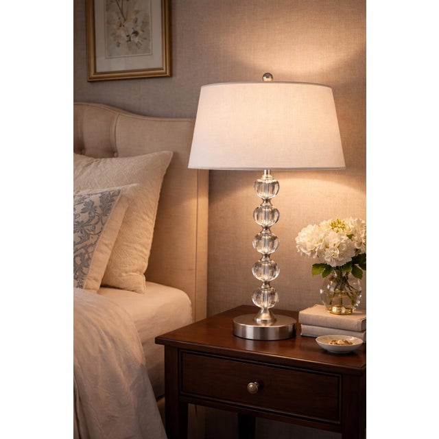 Vintage Crystal Globe Column Table Lamp With Brushed Nickel Base — 21” H For Sale - Image 4 of 4