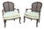 Pair of Vintage French Louis XV Style Carved Wood & Cane Fauteuil Armchairs For Sale