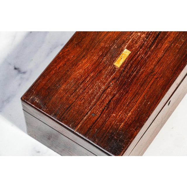 English Delightful Antique Wood Jewelry Box With Key 19th Century Home Decor For Sale - Image 3 of 13