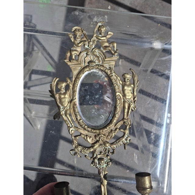 19thc French Louis XVI Gilt Bronze Wall Sconce Cherub Detail For Sale - Image 11 of 12