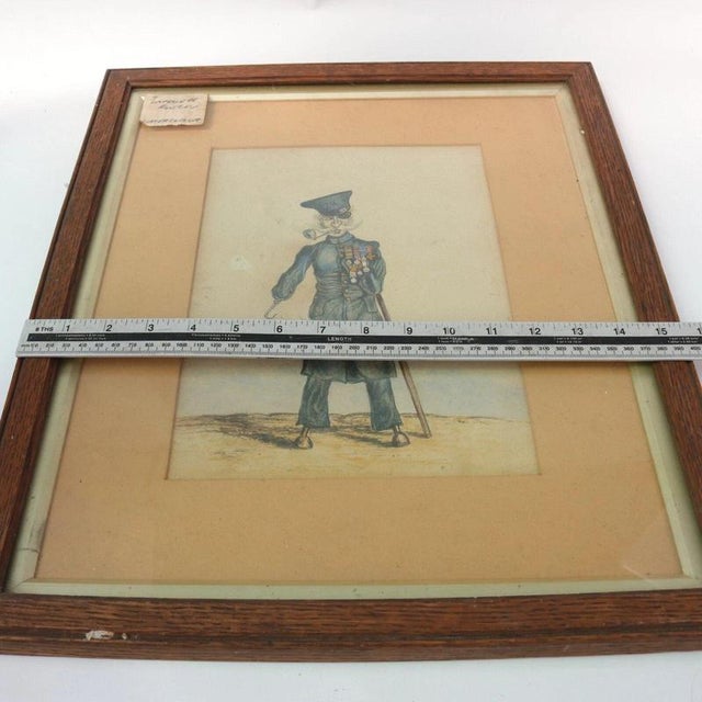 J. Capewell, Comic of Amputee Military Veteran, Watercolour, Framed ...