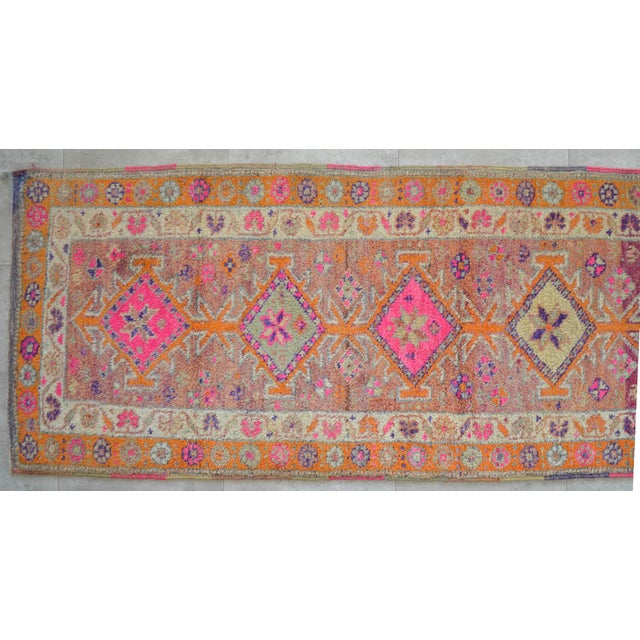 Hot Pink 1960s Vintage Runner Rug Hand Knotted Kurdish Tribal Extra Long Runner 2′11″ × 17′3″ For Sale - Image 8 of 11