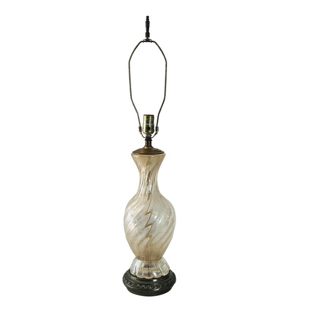 Mid-Century Italian Murano Glass Lamp in Gold Swirl For Sale