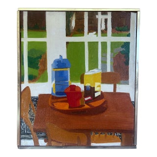 MCM “Interior: Still Life" by Phyllis Skolnick Hirschberg (1925–2011) Modernist Oil Painting For Sale