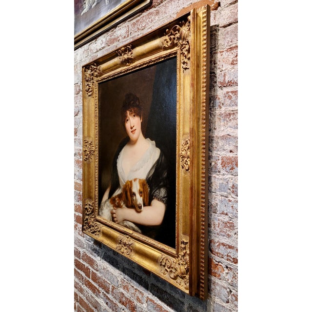 Sir William Beechey-Young Lady Holding a Spaniel Dog-18th Century Oil Painting For Sale - Image 11 of 13