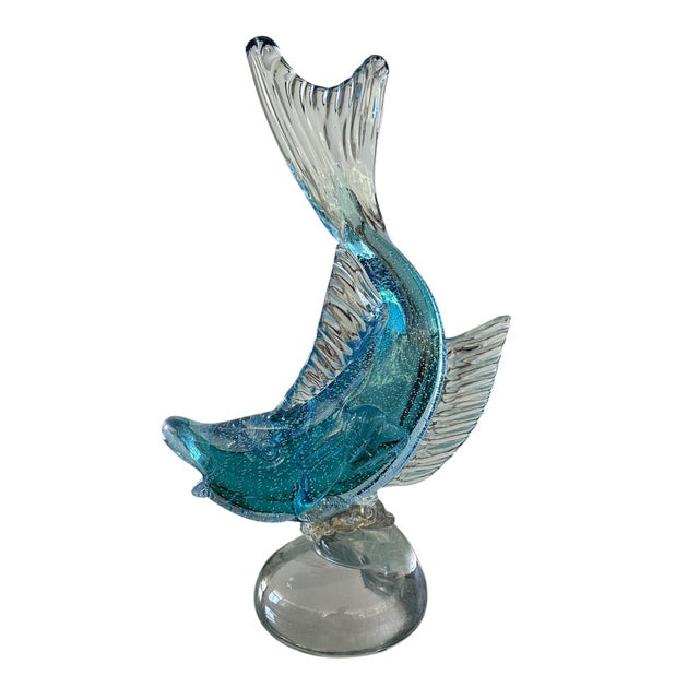 Mid Century Modern Murano Italian Art Glass Blue Fish