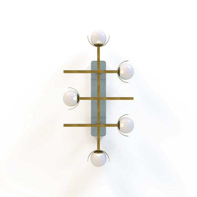 Greta 5 wall lamp by marioni dimensions: w 54 x d 22 x h 103 cm. Materials: brass frame, ceramic decorative plate and...