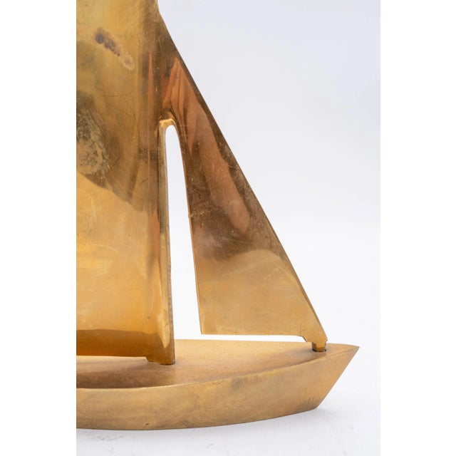 1980s Pair of Mid Century Modern Nautical Brass Sailboats For Sale - Image 5 of 7