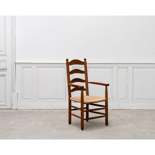 Vintage Armchair in Oak and Straw in the style of Charlotte Perriand, 1950 For Sale - Image 9 of 9
