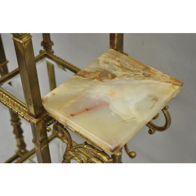 Gold Antique Victorian Brass & Onyx Ornate Tiered Etagere Curio Display Stand Shelf For Sale - Image 8 of 18