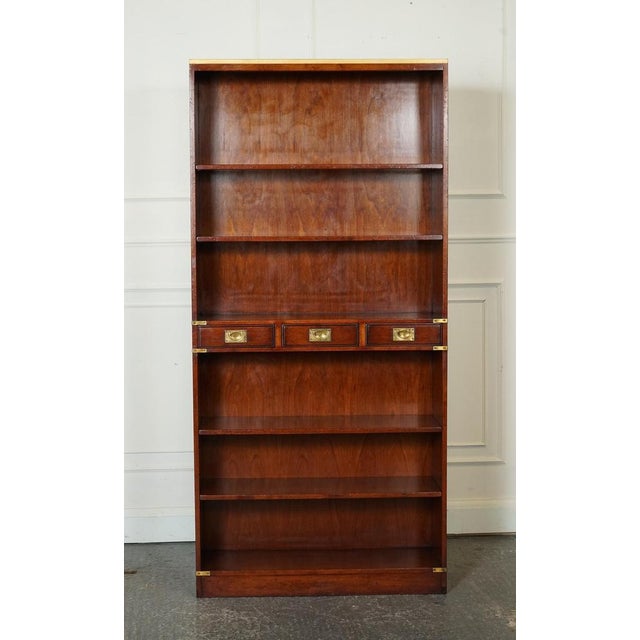 Kennedy Three Drawers Burr Yew Wood & Brass Military Bookcase from Harrods London For Sale - Image 5 of 16