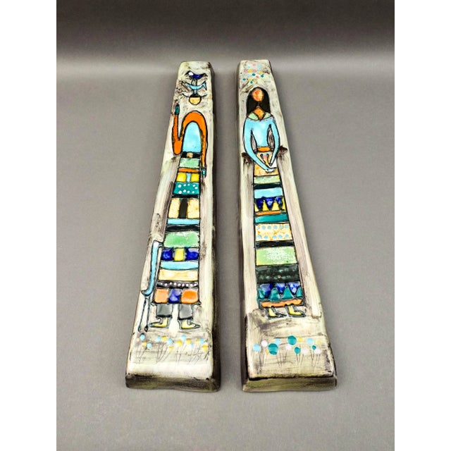 Mid-Century Modern Pair of Harris G Strong Signed Mid Century Figural Ceramic Wall Hanging Art Tile For Sale - Image 3 of 7