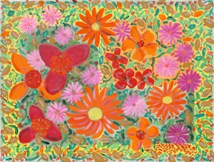 Biago Civale, "Red and Orange Flowers", Tempera Painting