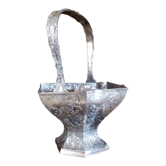 Antique Dutch Style Silver Plated Basket For Sale