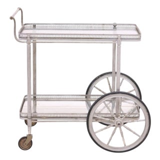 1950s French Silver-Tone Metal Service Trolley/ Bar Cart For Sale