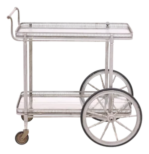 1950s French Silver-Tone Metal Service Trolley/ Bar Cart