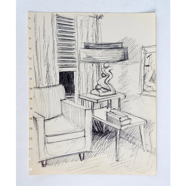 Drawing of 1950's Living Room | Chairish
