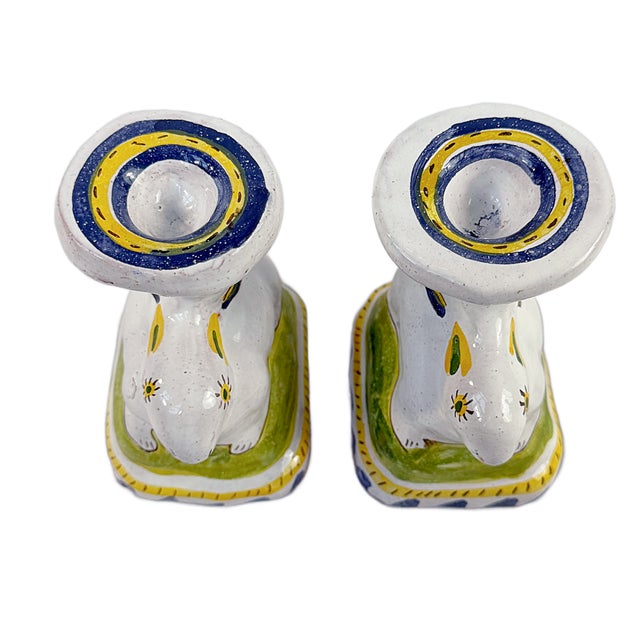White Vintage "Faiança Portuguesa" Rabbit Candle Holders - A Pair For Sale - Image 8 of 8