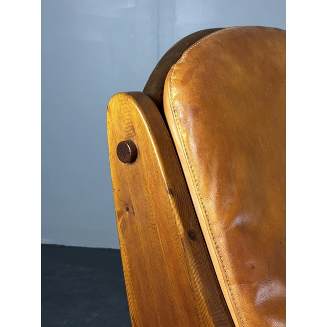 Wood Brutalist Pine Rocking Lounge Chair with Leather Seat from Wasa, 1984 For Sale - Image 7 of 18