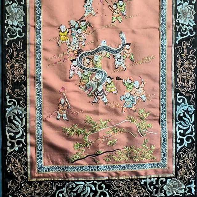 Chinoiserie Antique Chinese Silk Dragon Tapestry | Framed Chinoiserie Panel For Sale - Image 3 of 11