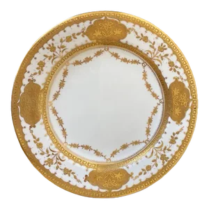 Early 20th Century Antique English Empire Gold and White Porcelain Plate by Balmoral for J Caldwell