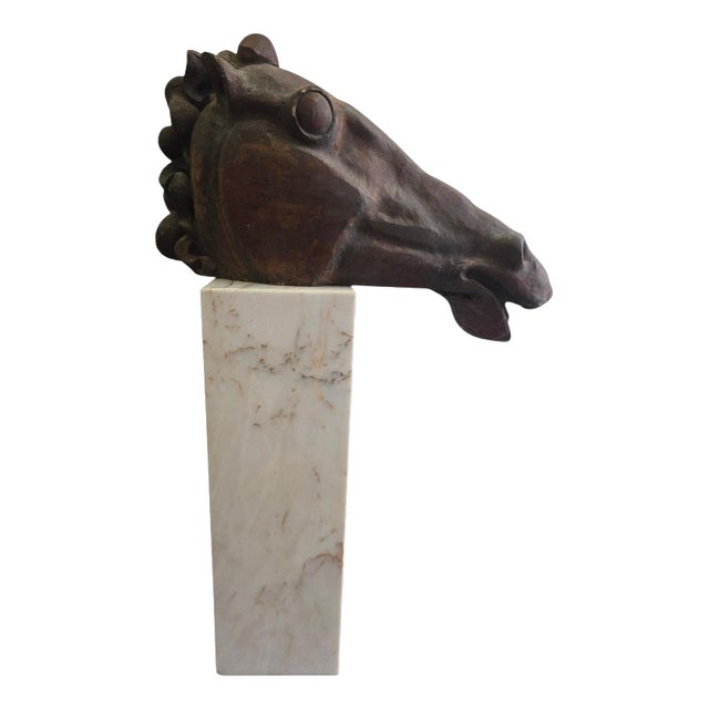 Alfredo Lanz, Classical Greek Head on Marble Base, 1970, Terracotta For Sale