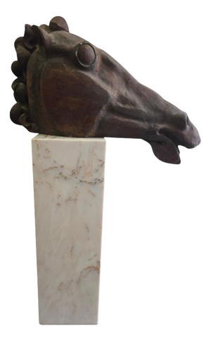 Alfredo Lanz, Classical Greek Head on Marble Base, 1970, Terracotta