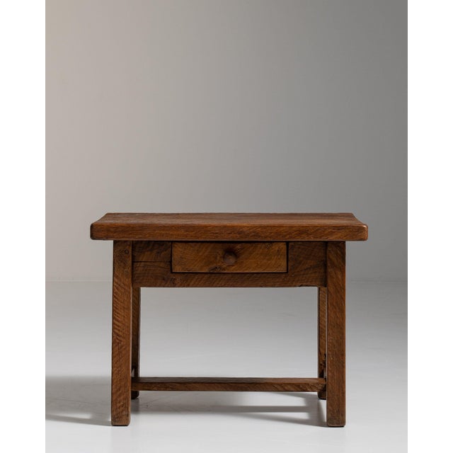 1970-1979 France Honey Oak Single-Drawer Side Table For Sale - Image 4 of 11