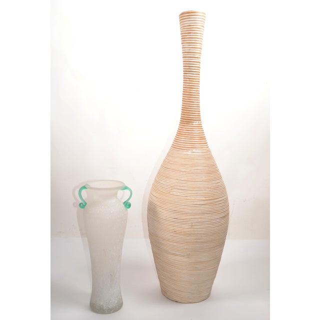 Calif-asia Tall Wooden Rustic Farmhouse Whitewash Reed Home Decor Floor Vase For Sale - Image 4 of 12