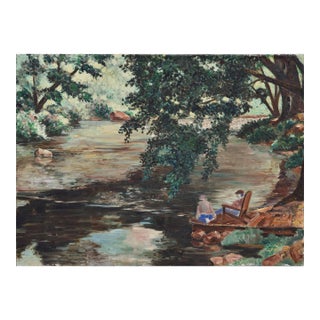 Sitting by the Lake, Landscape by Joseph Yeager, 1940 For Sale