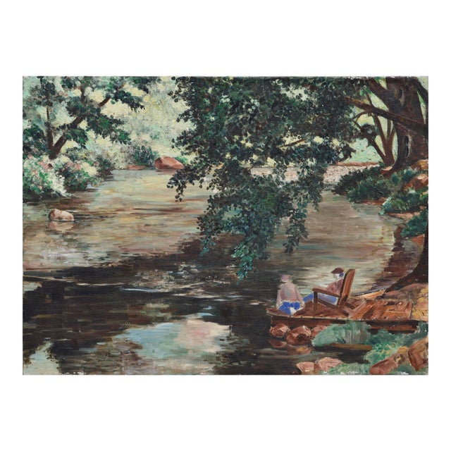 Sitting by the Lake, Landscape by Joseph Yeager, 1940 For Sale
