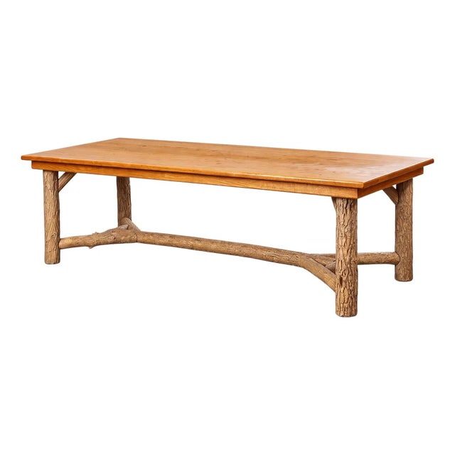 Ralph Lauren Style Rustic Ranch Oak Farm Table Faux Bois Legs - La Lune Collection 98” For Sale