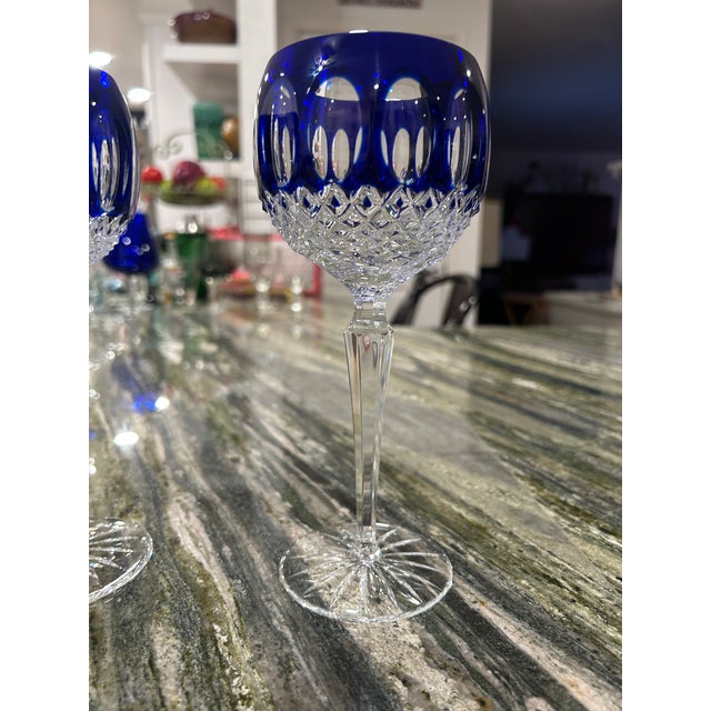 Vintage from the 1980s Materials: Crystal, Glass Pair of Godinger Edinburgh Blue Hock Lead Crystal Wine Glasses – 8.25”...