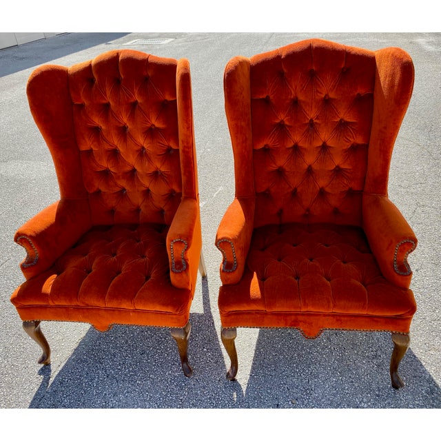 MidCentury Modern Queen Anne Style Wing Chairs A Pair Chairish