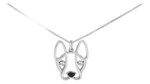 .925 Sterling Silver Diamond Accent and Black Enamel French Bullldog 18" Inch Pendant Necklace inch (I-J Color, I2-I3 Clarity)