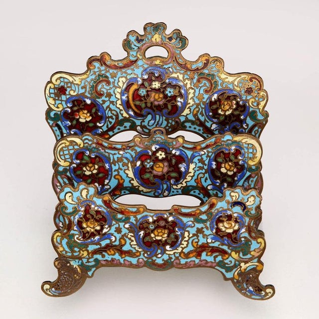 Blue Letter Holder in Bronze with Cloisonné Enamels For Sale - Image 8 of 9