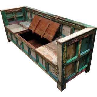 Reclaimed Wood Painted Bench For Sale