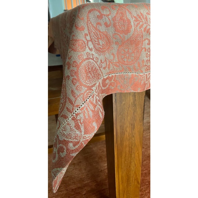 Red Paisley Linen Tablecloth For Sale In New York - Image 6 of 8