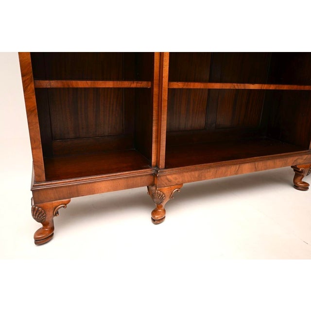 Antique Walnut Breakfront Open Bookcase, 1920 For Sale - Image 9 of 11