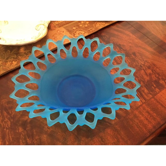 1950s Westmoreland Royal Blue Doric Satin Frosted Glass Bowl For Sale - Image 10 of 13