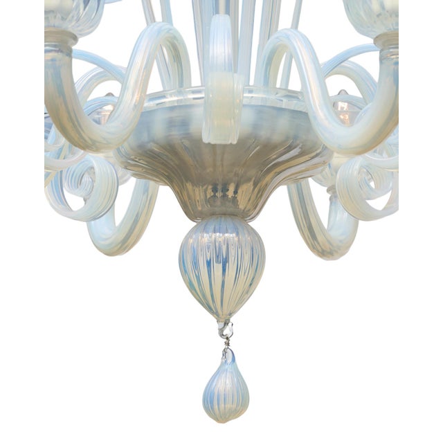 White Classic Venetian Glass Chandelier, Iridescent, Murano, Italy For Sale - Image 8 of 9