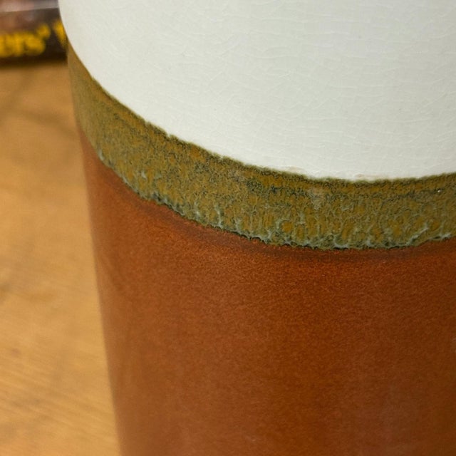 White and Copper Ceramic Vase with Olive Glaze Band For Sale - Image 9 of 10