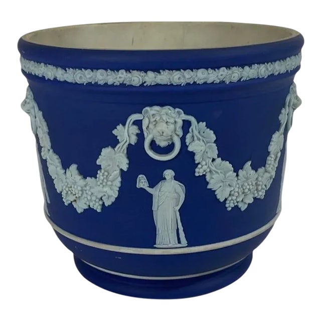 Late 19th Century Cobalt Wedgewood Jasperware Cachepot For Sale