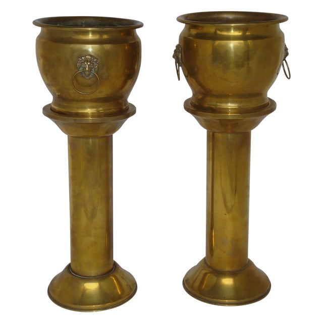 Antique Brass Planter Jardinieres & Pedestals a Pair Chairish