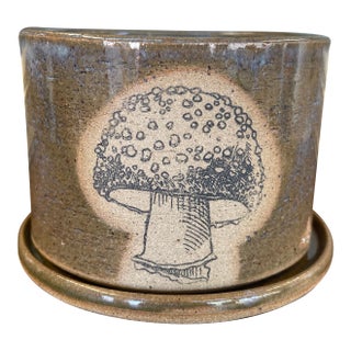 Handmade PNW Wheel-Thrown Signed Planter With Dish. For Sale