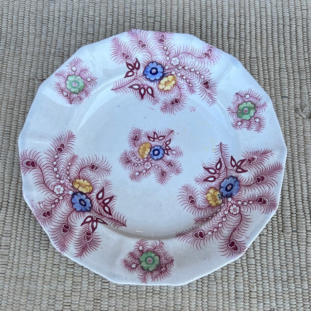 A Nice Antique Staffordshire "Feather" Pattern Red Transfer Decorated Plate, Circa 1830's Made by Wood & Challinor of...