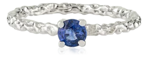 Blue Sapphire Textured Solitaire Ring Size 7 in 14k White Gold Dainty Fine Jewelry