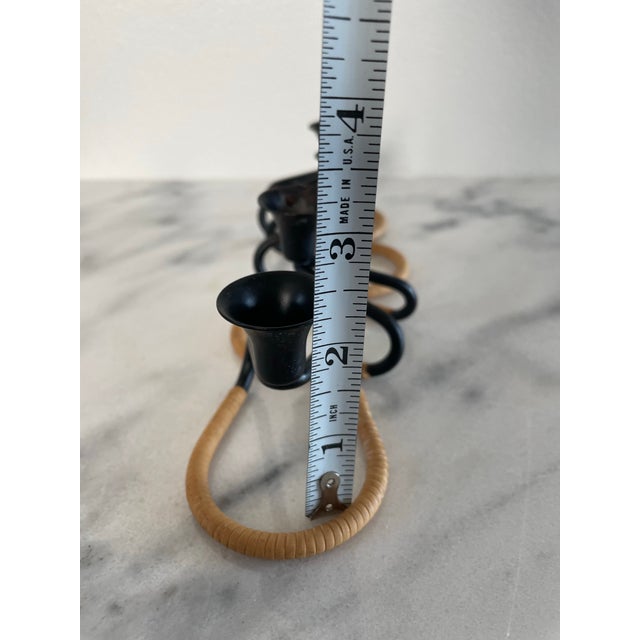 Mid 20th Century Walter Bosse Blacked Steel & Woven Natural Raffia Fiber Candlesticks, Unmarked - Set of 4 For Sale - Image 9 of 9